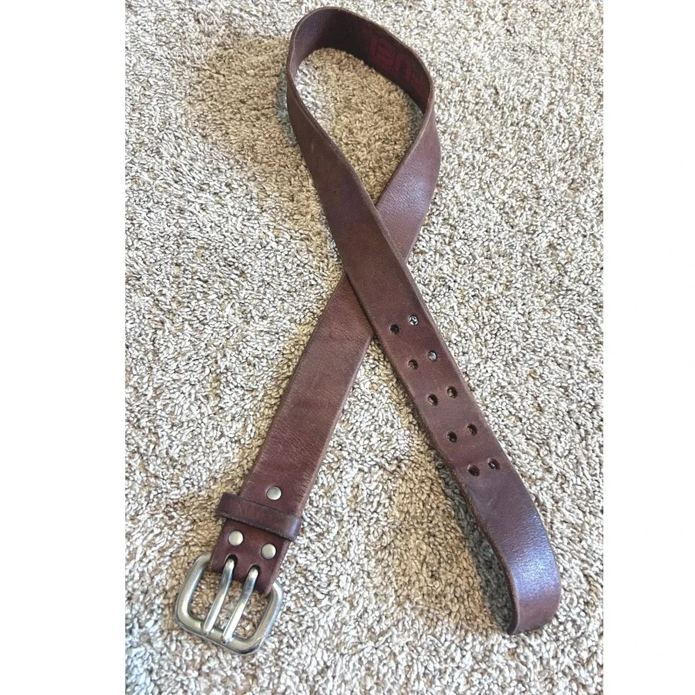 Fossil Fuel Distressed Brown Leather Double Prong Roller Buckle Belt 36